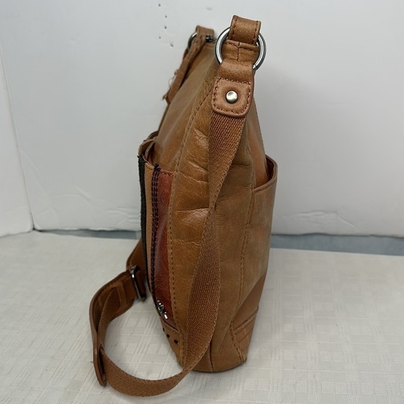 the SAK purse Tan orange brown Multi Leather STRIPED studded crossbody - Picture 2 of 10